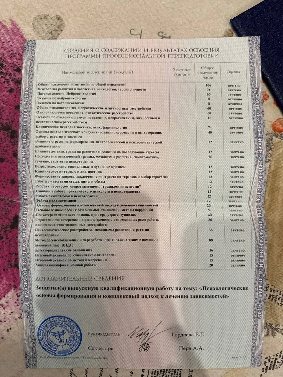 Приложение с перечнем дисциплин программы